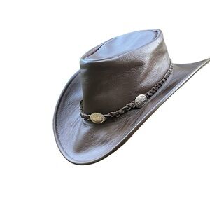 Vintage leather, cowboy hat size XL brown Made in Mexico silver concho festival